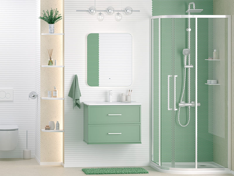 Verde - 70 Тумба подвесная, с 2 ящ., зеленая матовая эмаль