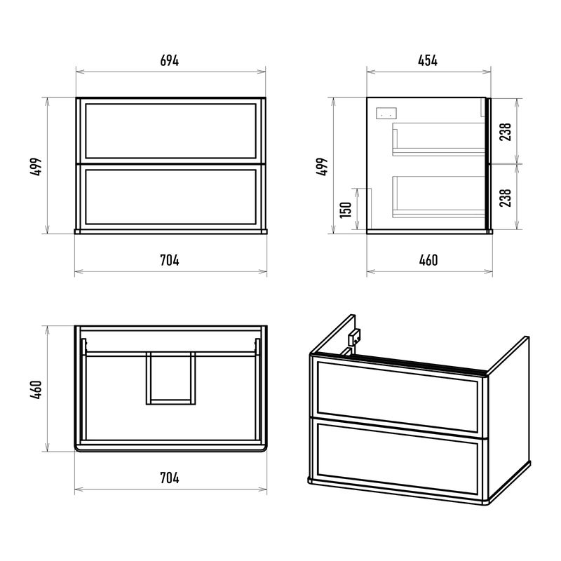 Тумба под раковину Brevita Verde 70 подвесная / Ver-09070-0102Я зеленая