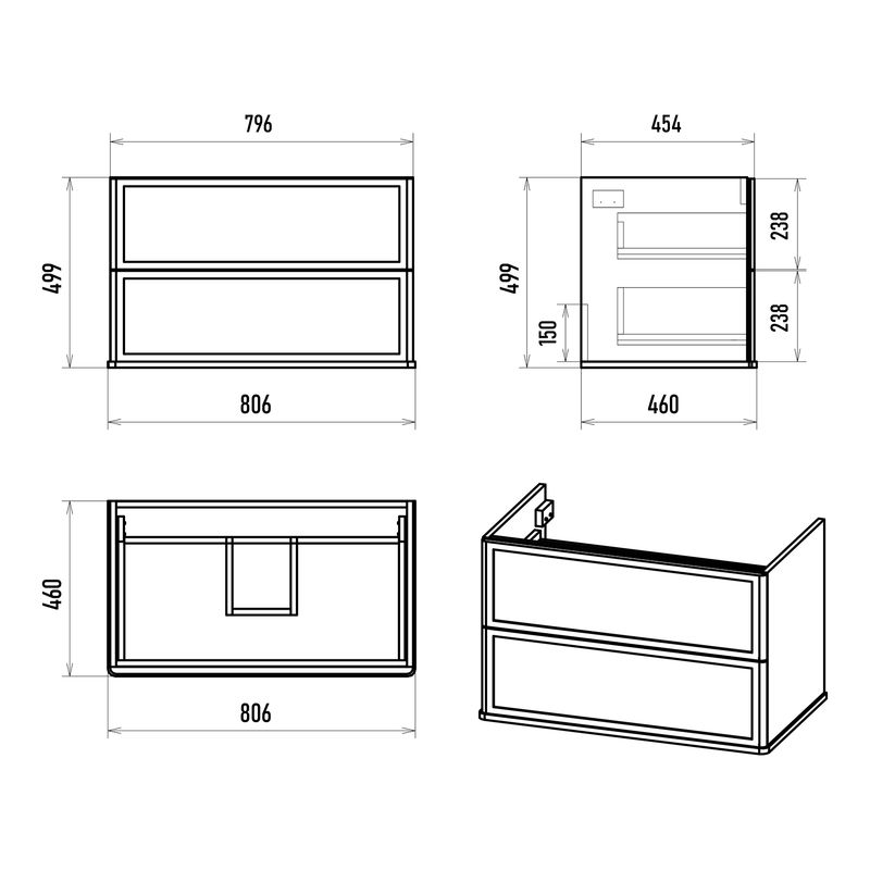 Тумба под раковину Brevita Verde 80 подвесная / Ver-09080-0102Я зеленая