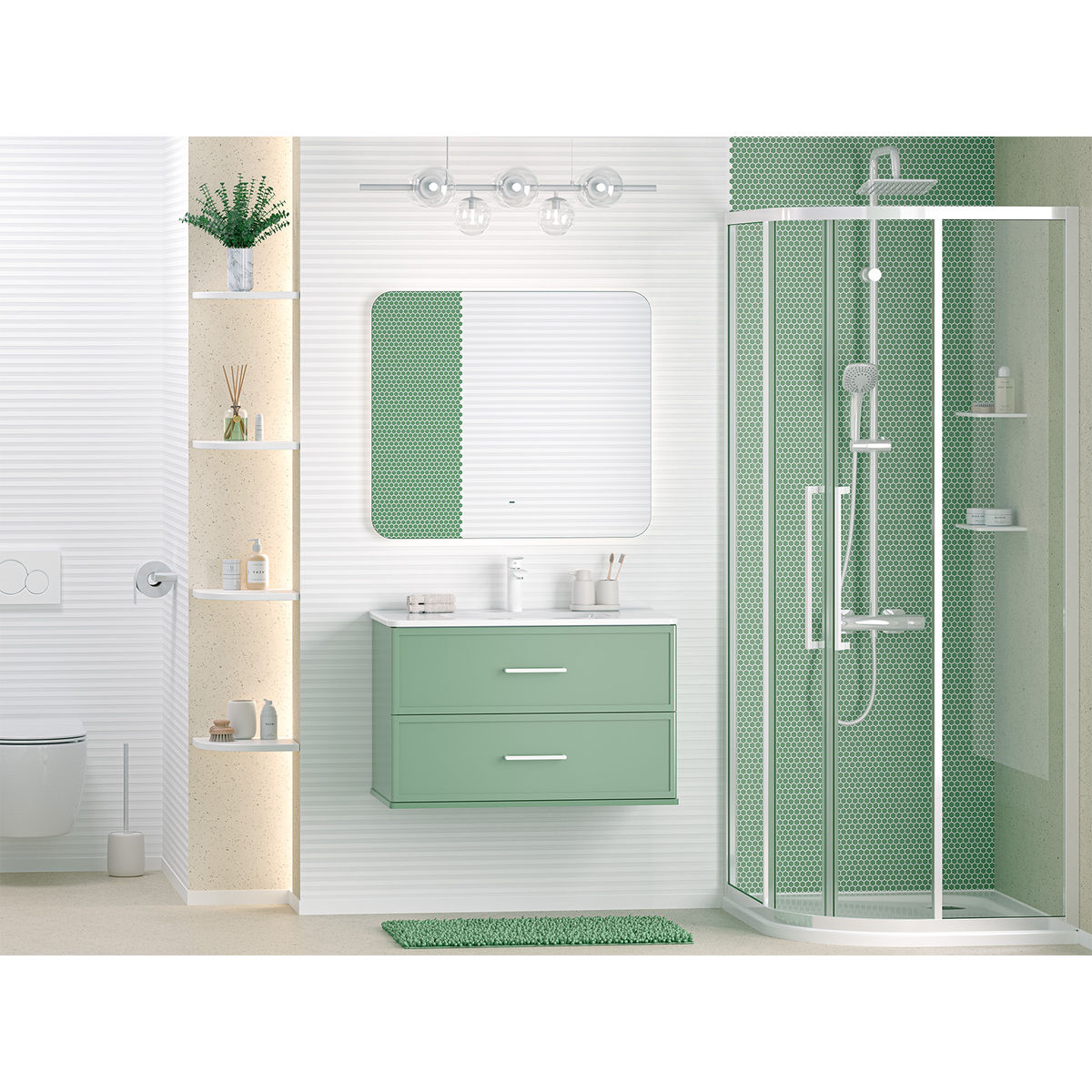 Verde - 80 Тумба подвесная, с 2 ящ., зеленая матовая эмаль