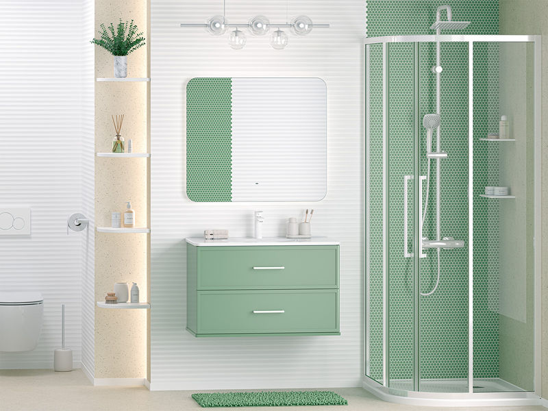 Verde - 80 Тумба подвесная, с 2 ящ., зеленая матовая эмаль