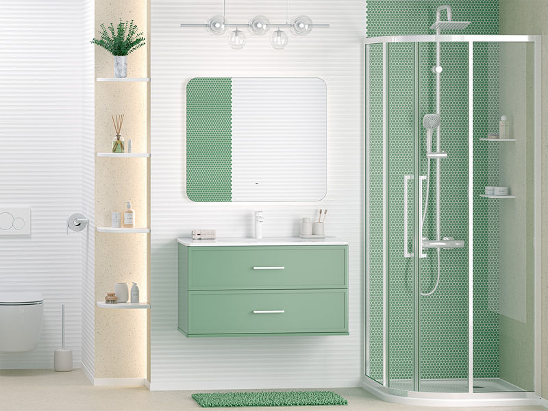 Verde - 90 Тумба подвесная, с 2 ящ., зеленая матовая эмаль