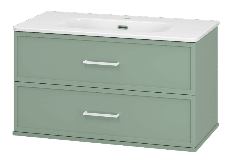 Verde - 90 Тумба подвесная, с 2 ящ., зеленая матовая эмаль