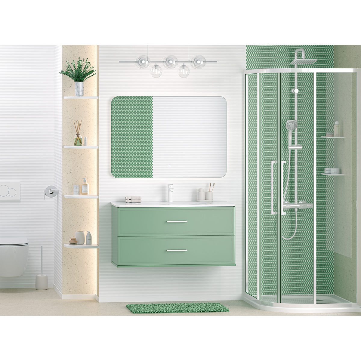 Verde - 100 Тумба подвесная, с 2 ящ., зеленая матовая эмаль