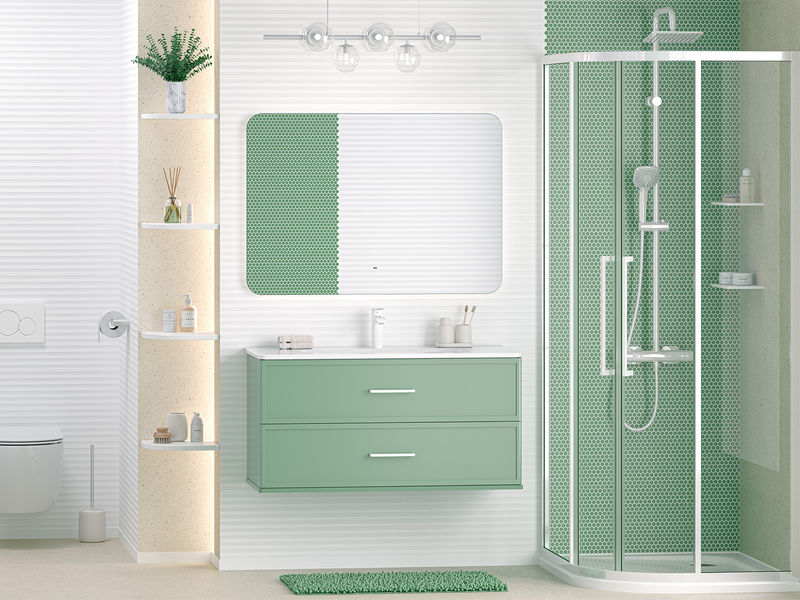 Verde - 100 Тумба подвесная, с 2 ящ., зеленая матовая эмаль