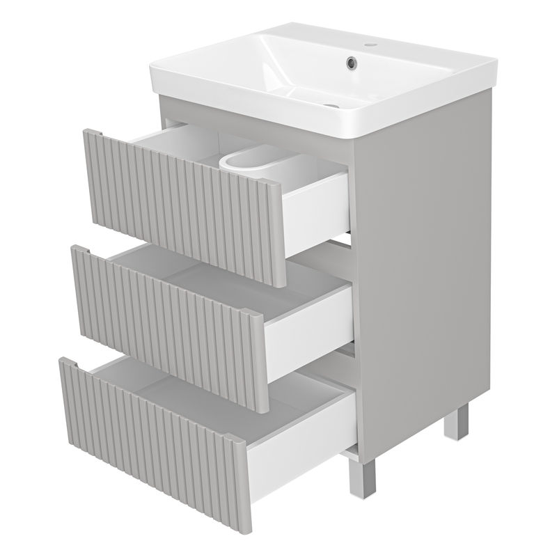 Тумба под раковину Brevita Victory 60 напольная с 3 ящ. / VIC-07060-50-03Я серый шелк