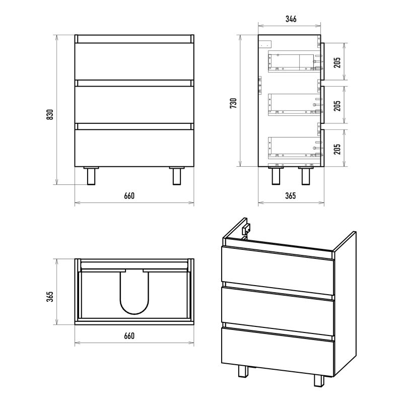 Тумба под раковину Brevita Victory 70 напольная с 3 ящ. / VIC-07070-50-03Я серый шелк
