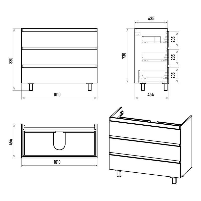 Тумба под раковину Brevita Victory 105 напольная с 3 ящ. / VIC-07105-50-03Я серый шелк
