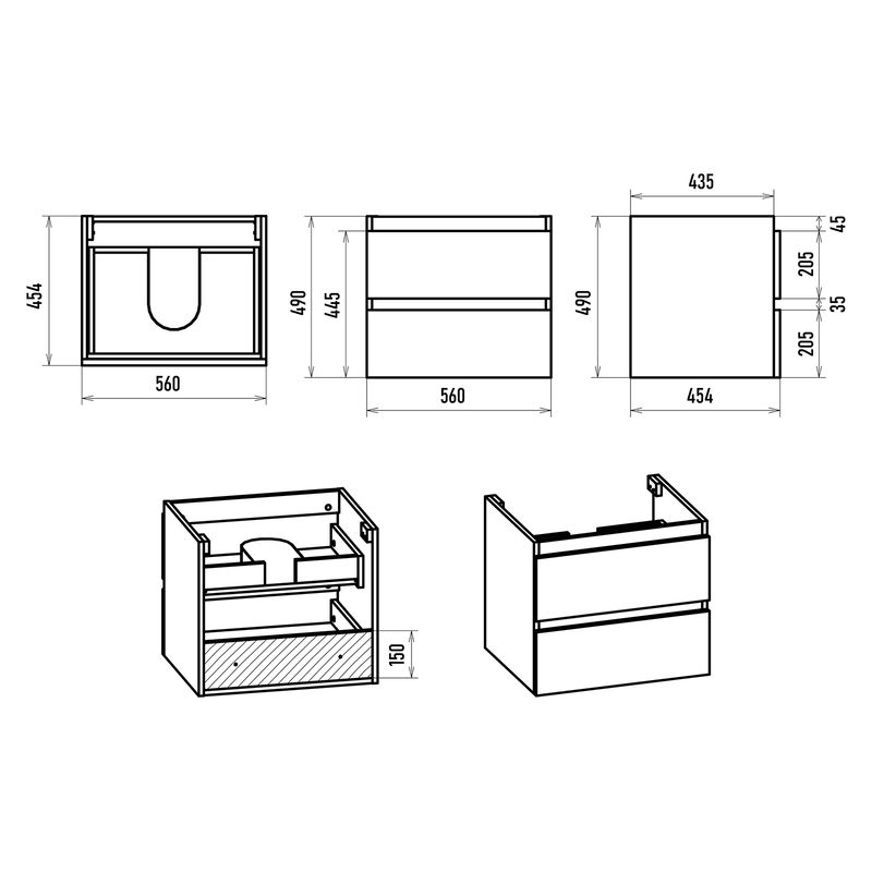 Тумба под раковину Brevita Victory 60 подвесная с 2 ящ. / VIC-09060-0102Я белая матовая эмаль