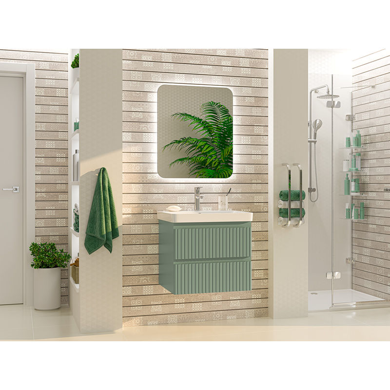 Тумба под раковину Brevita Victory 60 подвесная с 2 ящ. / VIC-09060-0802Я зеленая матовая эмаль