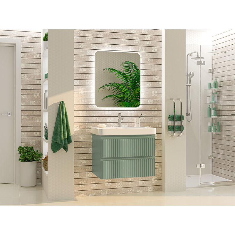 Тумба под раковину Brevita Victory 70 подвесная с 2 ящ. / VIC-09070-0802Я зеленая матовая эмаль