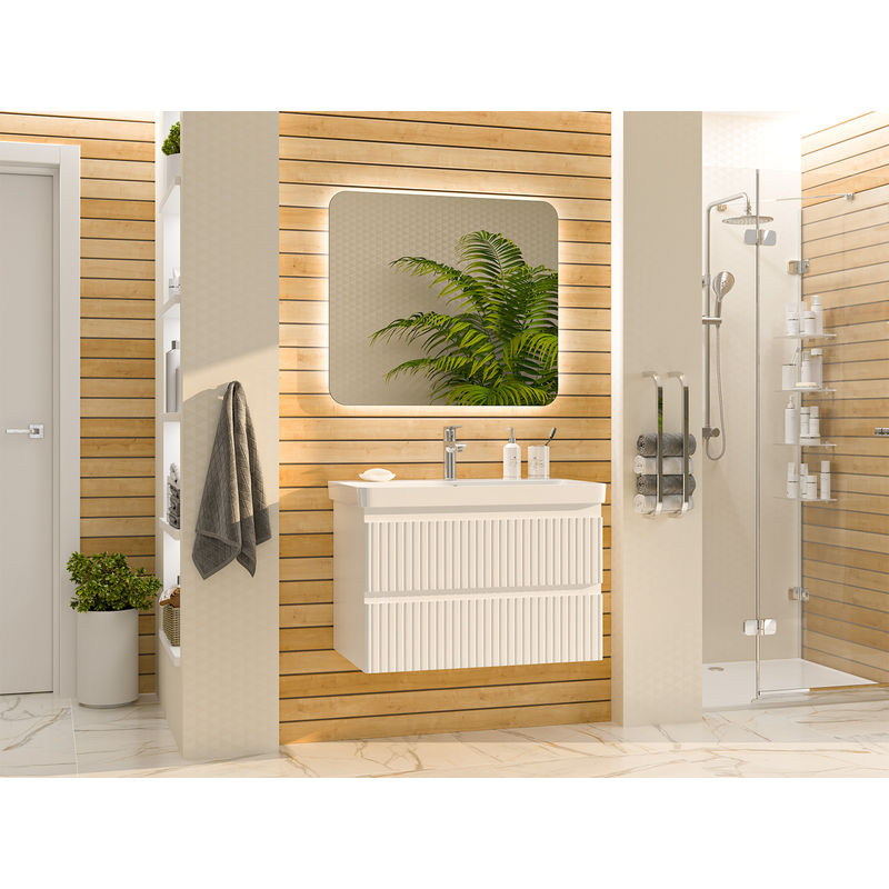 Тумба под раковину Brevita Victory 80 подвесная с 2 ящ. / VIC-09080-0102Я белая матовая эмаль