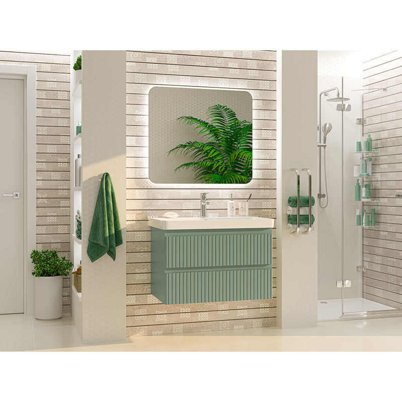 Тумба под раковину Brevita Victory 80 подвесная с 2 ящ. / VIC-09080-0802Я зеленая матовая эмаль