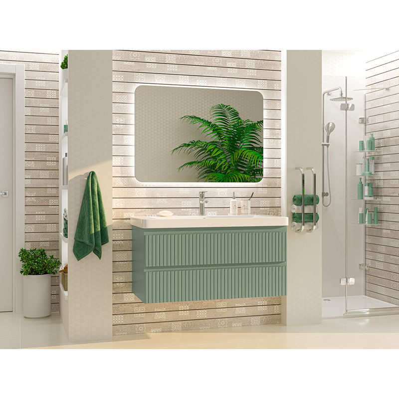 Тумба под раковину Brevita Victory 105 подвесная с 2 ящ. / VIC-09105-0802Я зеленая матовая эмаль