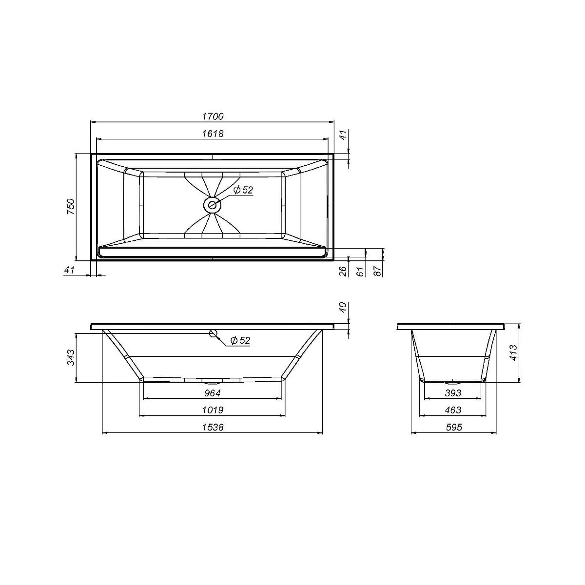 W52A-170-075W-A Inspire V2.0 Ванна акриловая 170х75 A0, шт