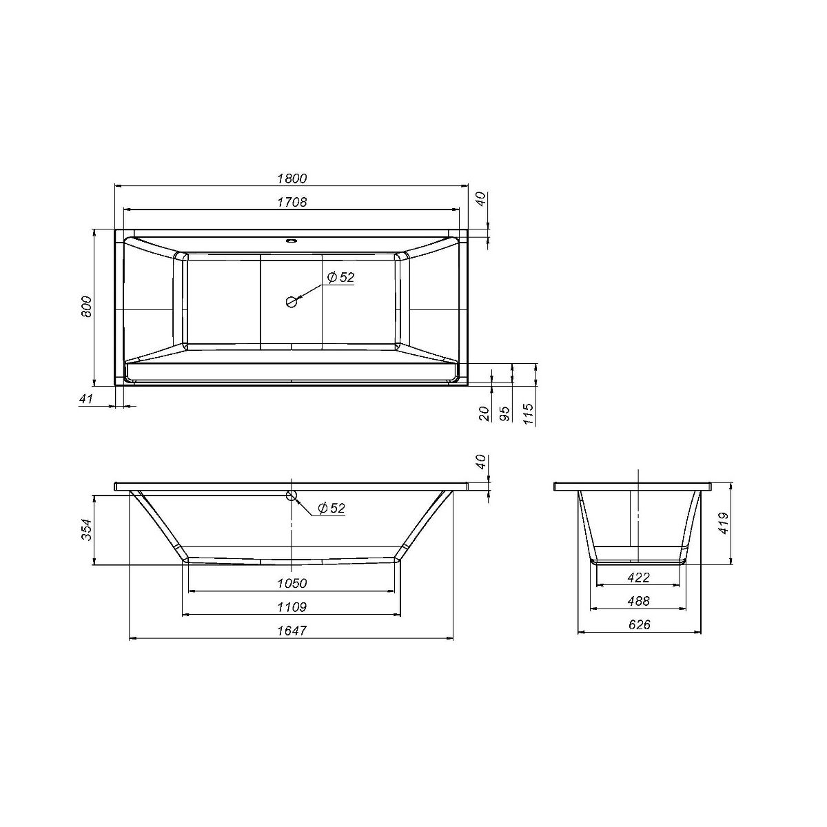 W52A-180-080W-A Inspire V2.0 Ванна акриловая 180х80 A0, шт