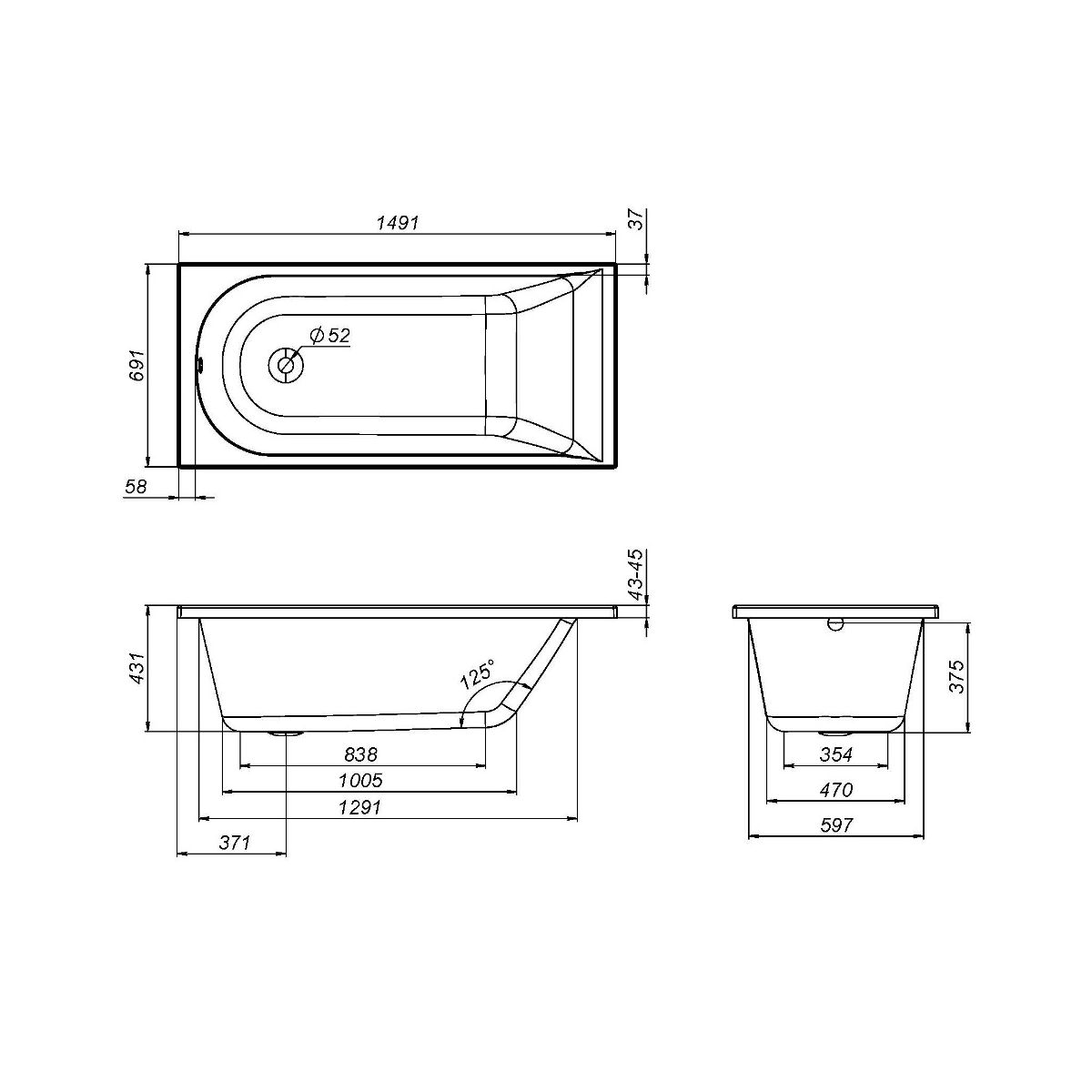 W72A-150-070W-A2 Ванна акриловая spirit 150x70, без слива/перелива