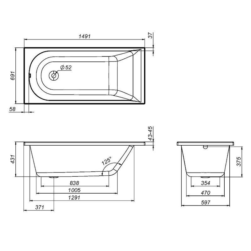 Акриловая ванна AM.PM Spirit W72A-150-070W-A2 150×70