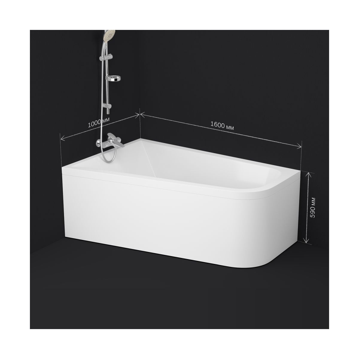 W72A-160L100W-A2 Ванна акриловая spirit  ассиметричная 160x100, без слива/перелива, левосторонняя