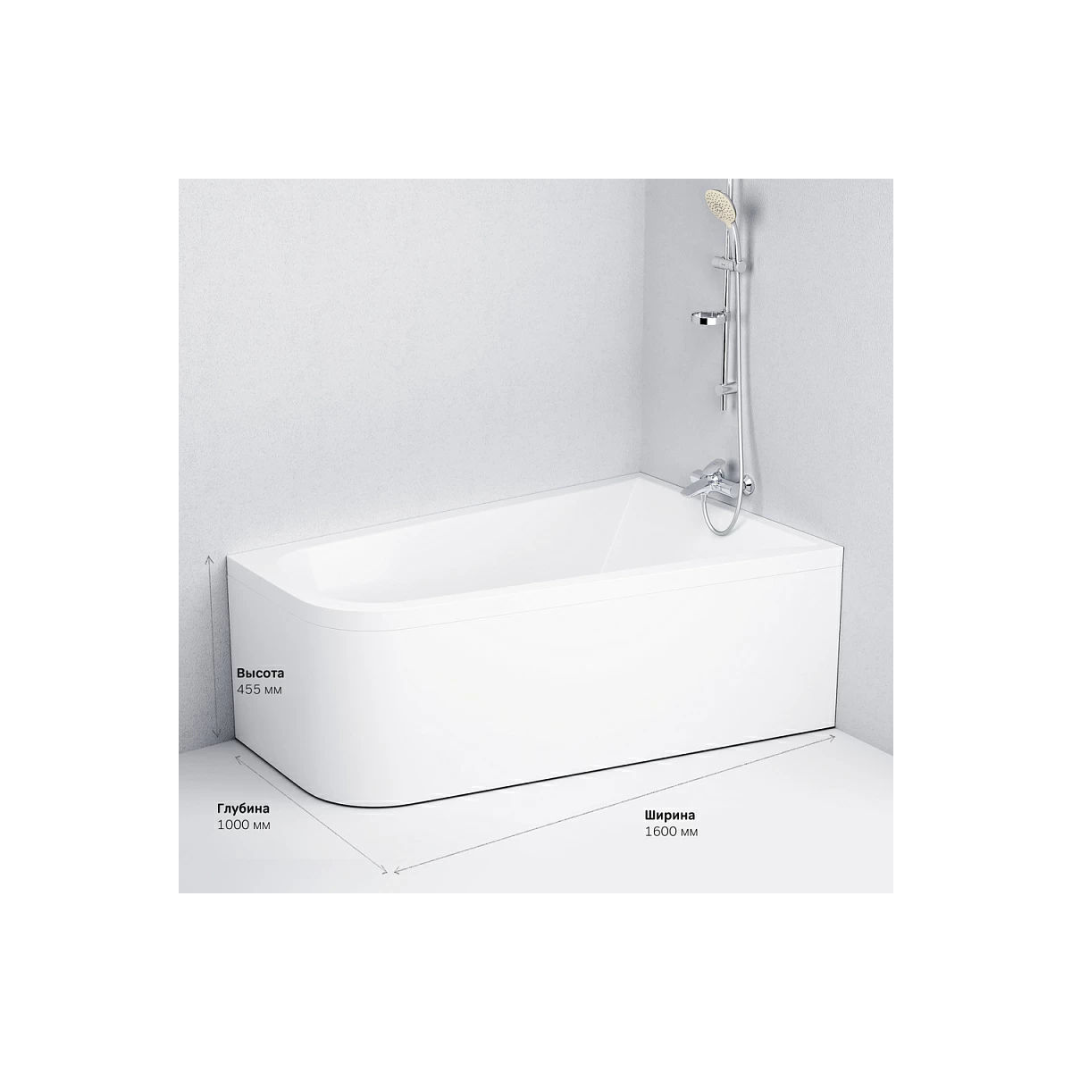 W72A-160R100W-A2 Ванна акриловая spirit  ассиметричная 160x100, без слива/перелива, правосторонняя