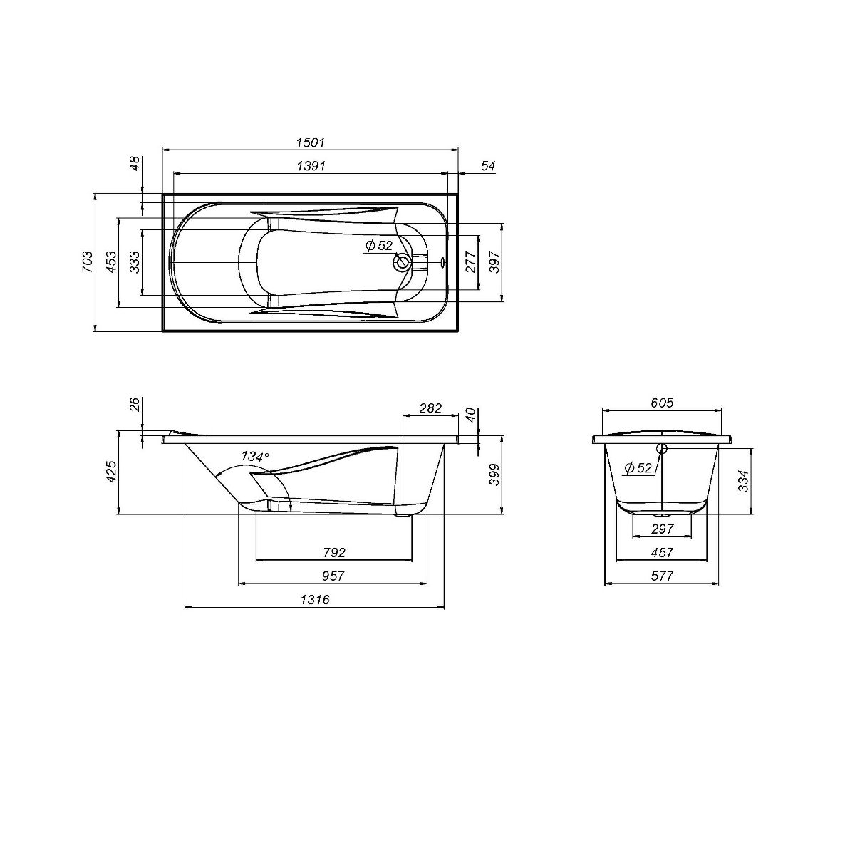 W76A-150-070W-A Sense New, ванна акриловая А0 150х70, см