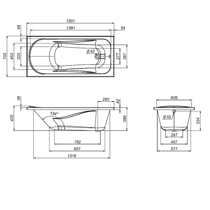 W76A-150-070W-A Sense New, ванна акриловая А0 150х70, см