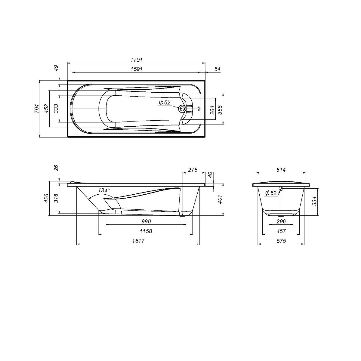 W76A-170-070W-A Sense New, ванна акриловая A0 170x70