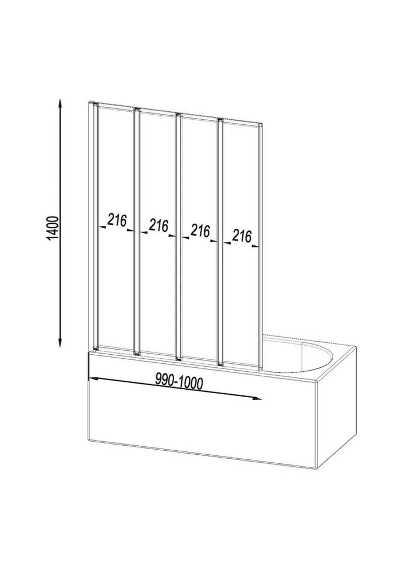 W80BS-100-140CT Like Шторка на борт ванны 100х140, поворотно-складная, хром, стекло прозрачное
