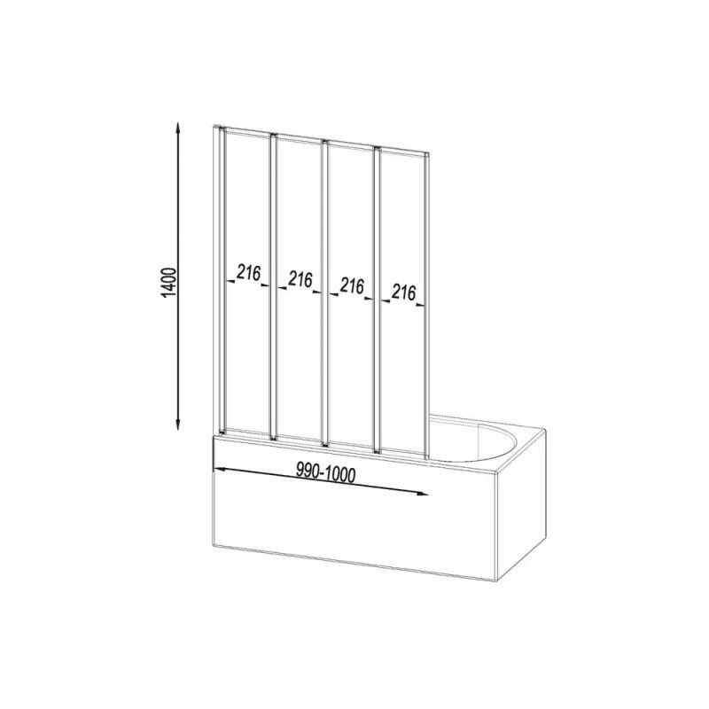 Шторка на ванну AM.PM Like 100×140 поворотно-складная / W80BS-100-140CT хром + прозрачное стекло