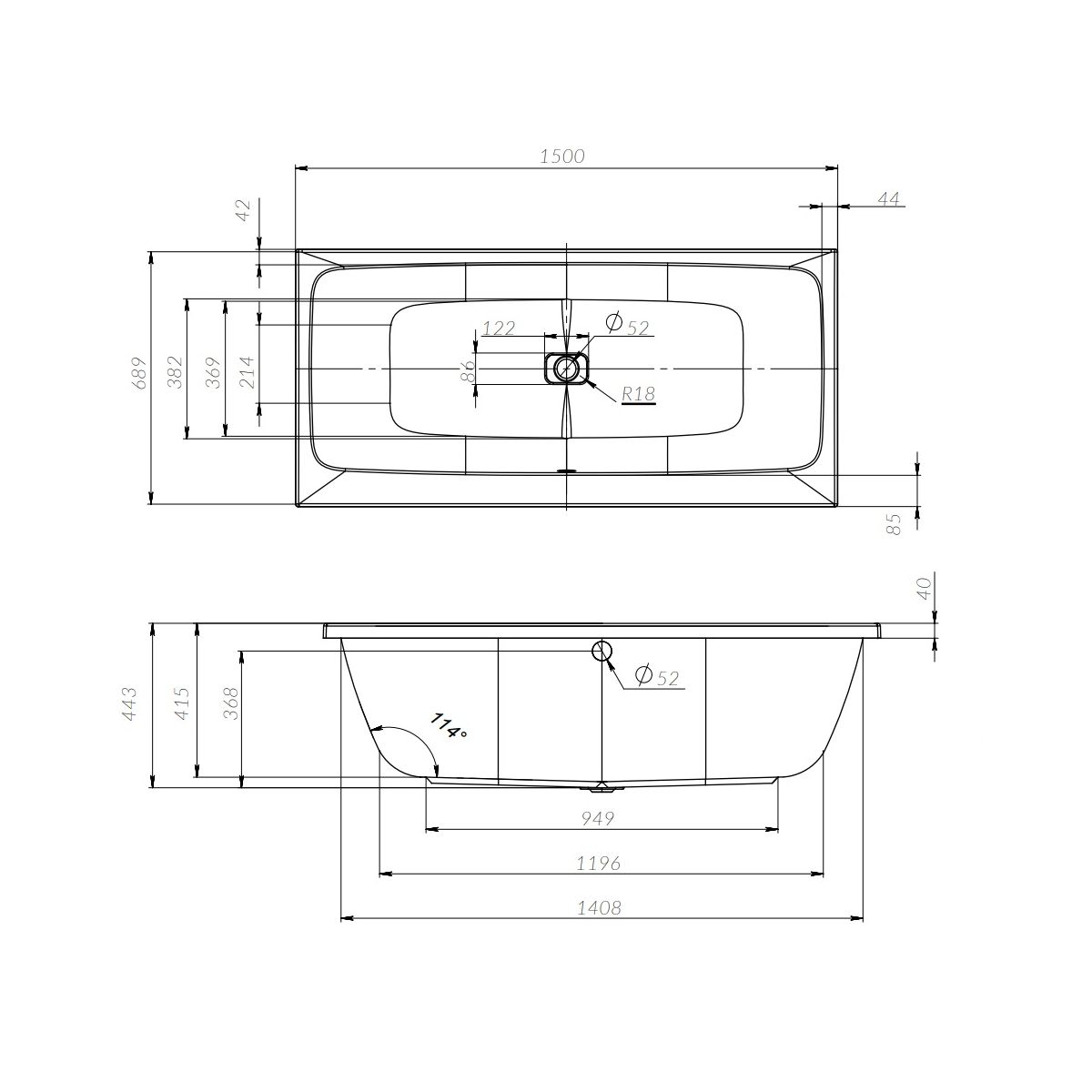 W84A-150-070W-A Func Ванна акриловая 150х70