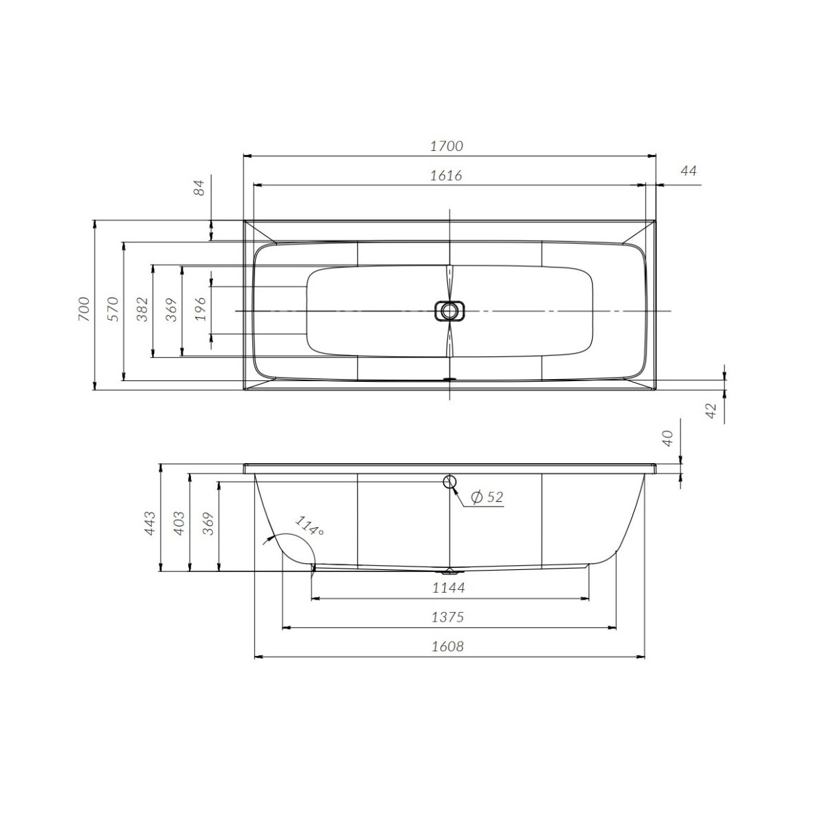 W84A-170-070W-A Func Ванна акриловая 170х70