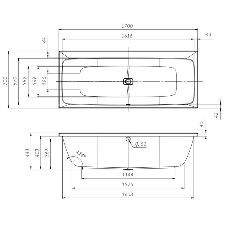 W84A-170-070W-A Func Ванна акриловая 170х70