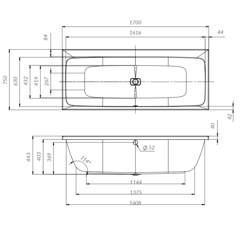 W84A-170-075W-A Func Ванна акриловая 170х75, шт