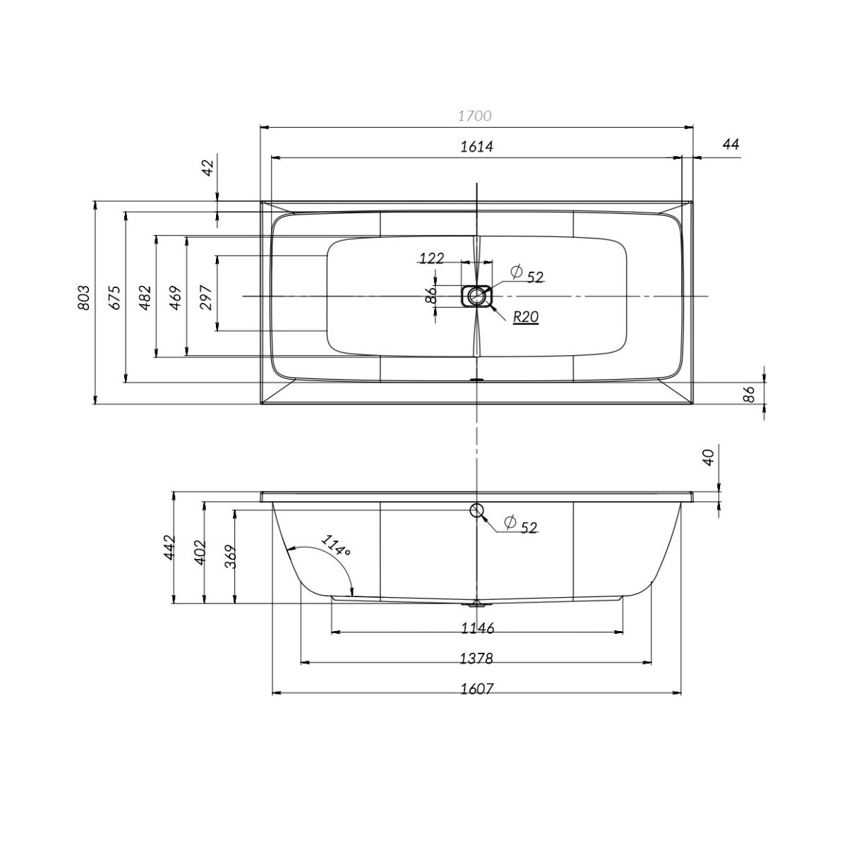 W84A-170-080W-A Func Ванна акриловая 170х80