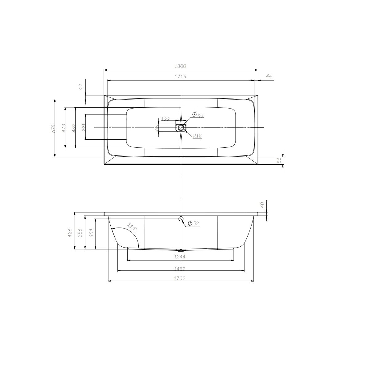 W84A-180-080W-A Func Ванна акриловая 180х80