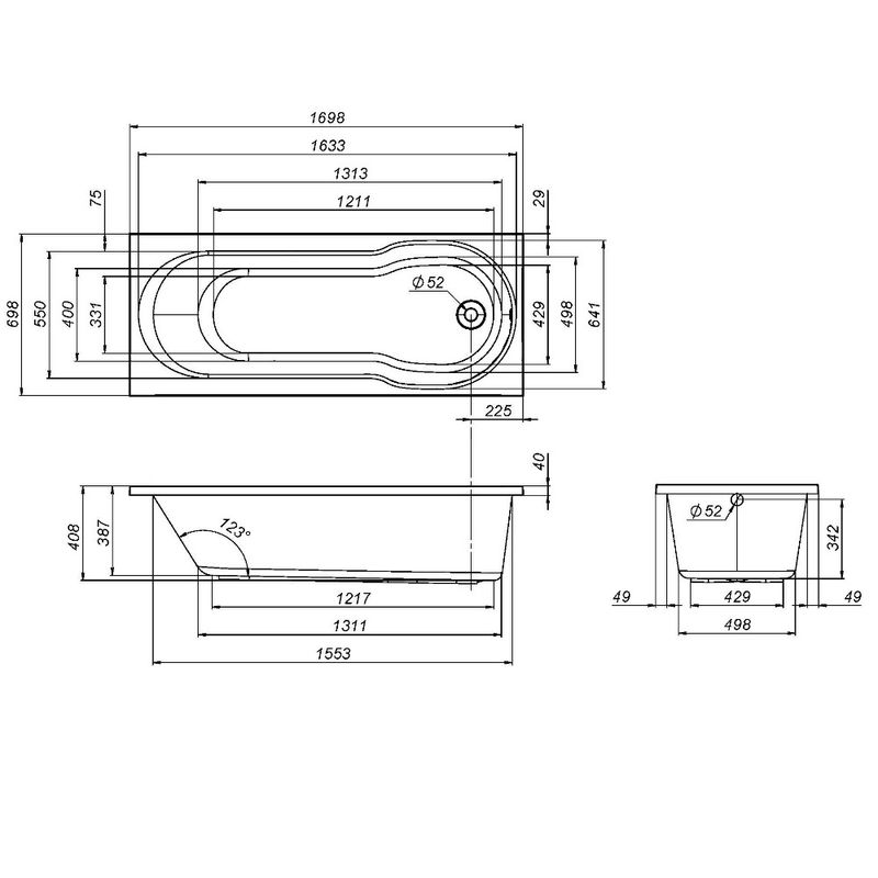 W88A-170-070W-A X-Joy, ванна акриловая A0 170x70 см, шт