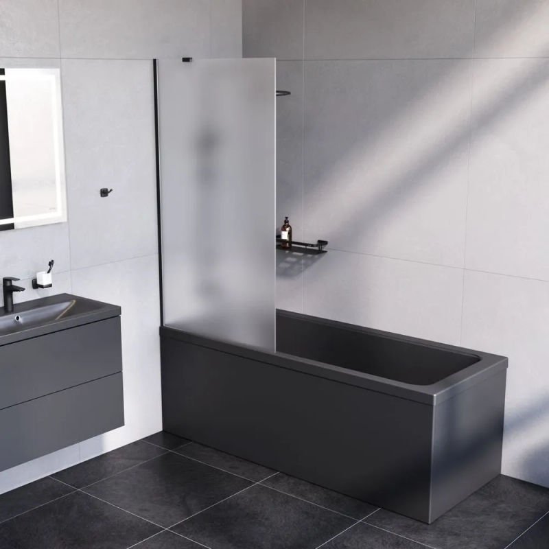 Шторка на ванну AM.PM Gem 80×140 неподвижная / W90BS-080-140BM черный + матовое стекло