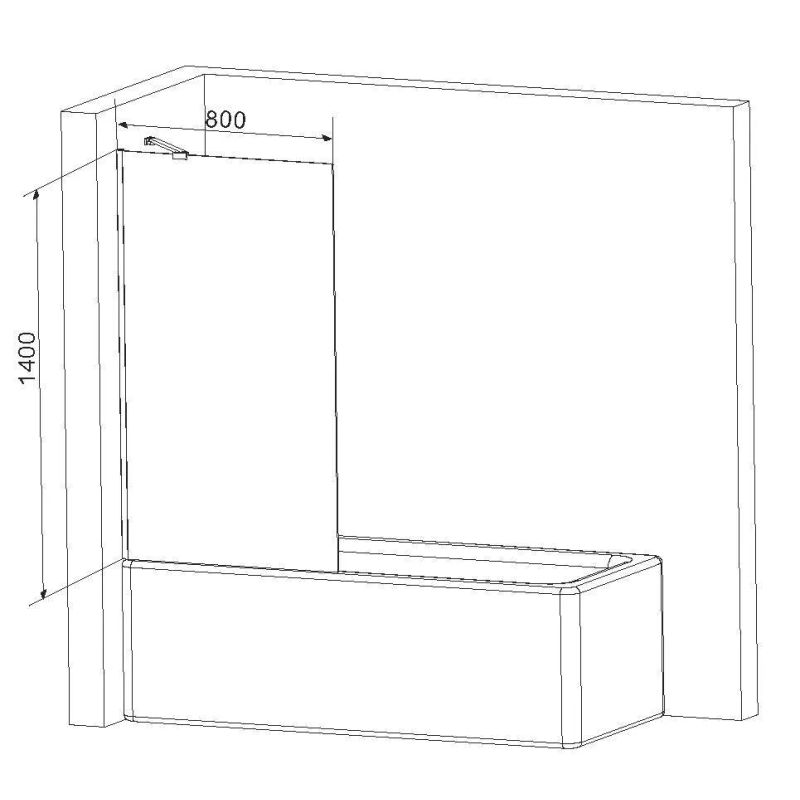 Шторка на ванну AM.PM Gem 80×140 неподвижная / W90BS-080-140BT черный + прозрачное стекло