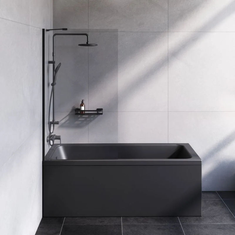 Шторка на ванну AM.PM Gem 80×140 неподвижная / W90BS-080-140BT черный + прозрачное стекло