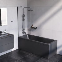 Шторка на ванну AM.PM Gem 80×140 неподвижная / W90BS-080-140BT черный + прозрачное стекло — 6