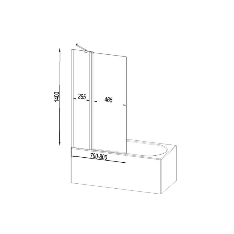 Шторка на ванну AM.PM Gem 80×140 поворотная с неподвижным элементом / W90BS-D3W5-140CT хром + прозрачное стекло