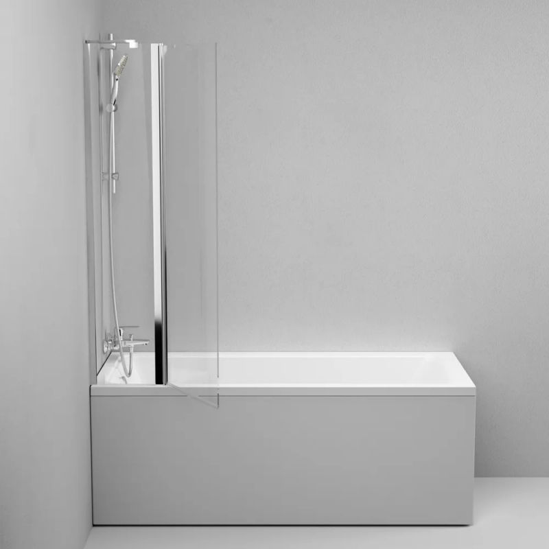 Шторка на ванну AM.PM Gem 80×140 поворотная с неподвижным элементом / W90BS-D3W5-140CT хром + прозрачное стекло