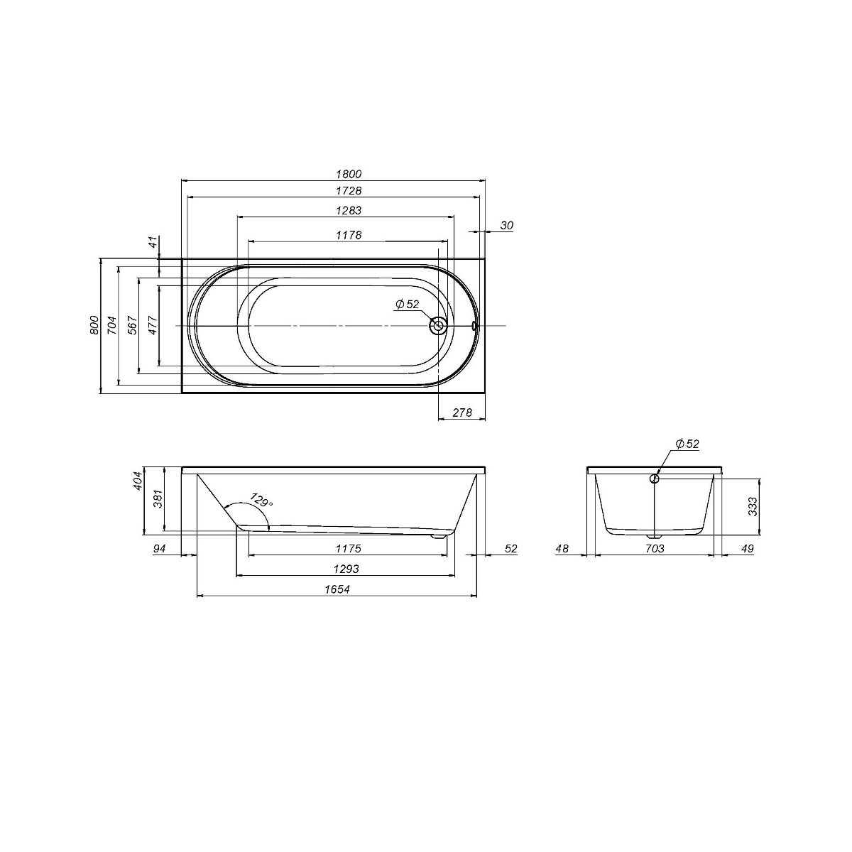 W94A-180-080W-A X-Joy Ванна акриловая 180х80