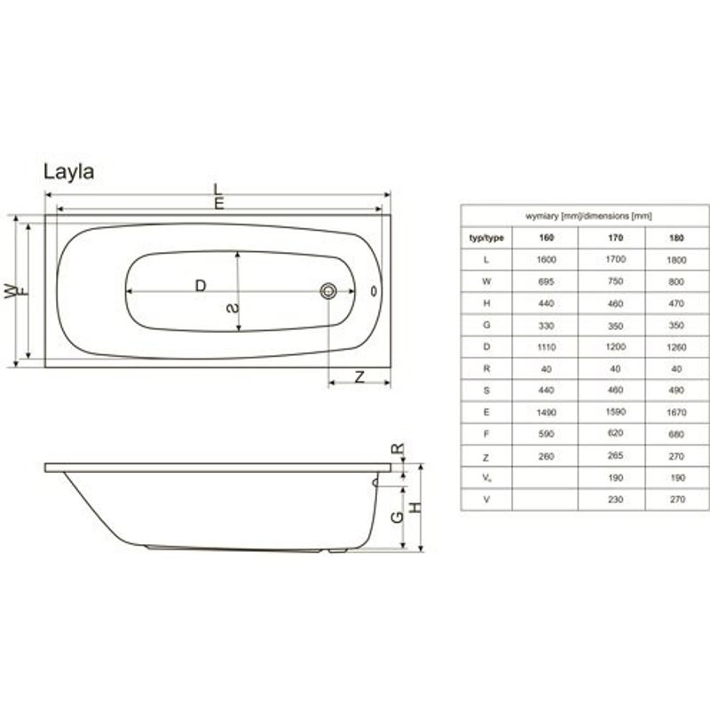 Акриловая ванна Excellent Layla WAEX.LAY18WH 180×80 без ножек