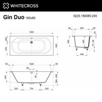 Ванна из искусственного камня WHITECROSS Gin Duo 180x80 solid surface / 0225.180080.200 белый матовый — 2