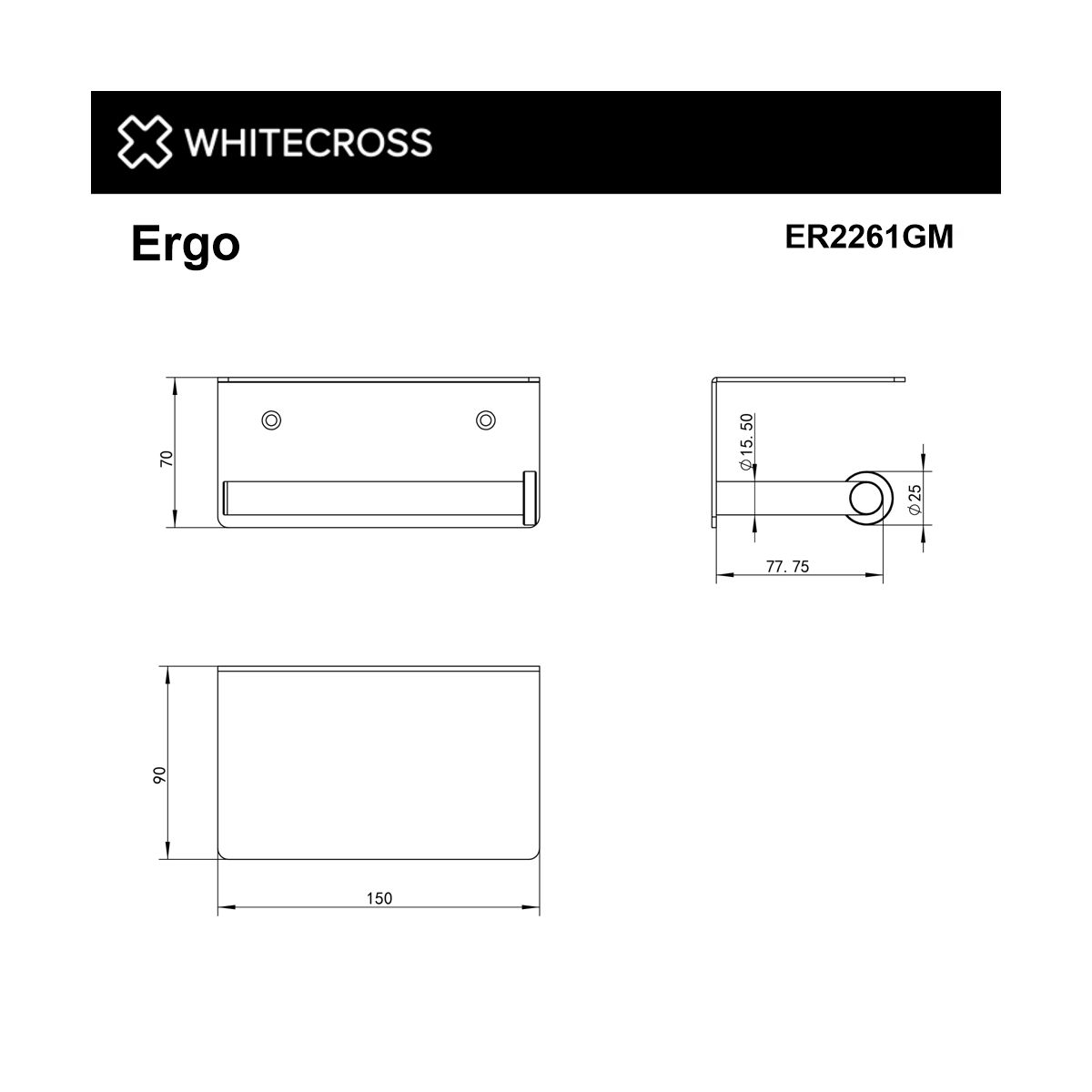 Держатель туалетной бумаги с полкой WHITECROSS Ergo ER2261GM (оружейная сталь)