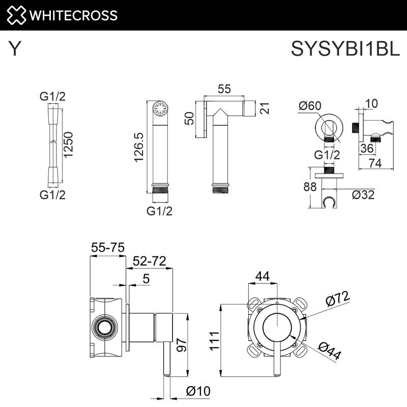 Встраиваемый гигиенический душ WHITECROSS Y SYSYBI1BL (черный матовый)