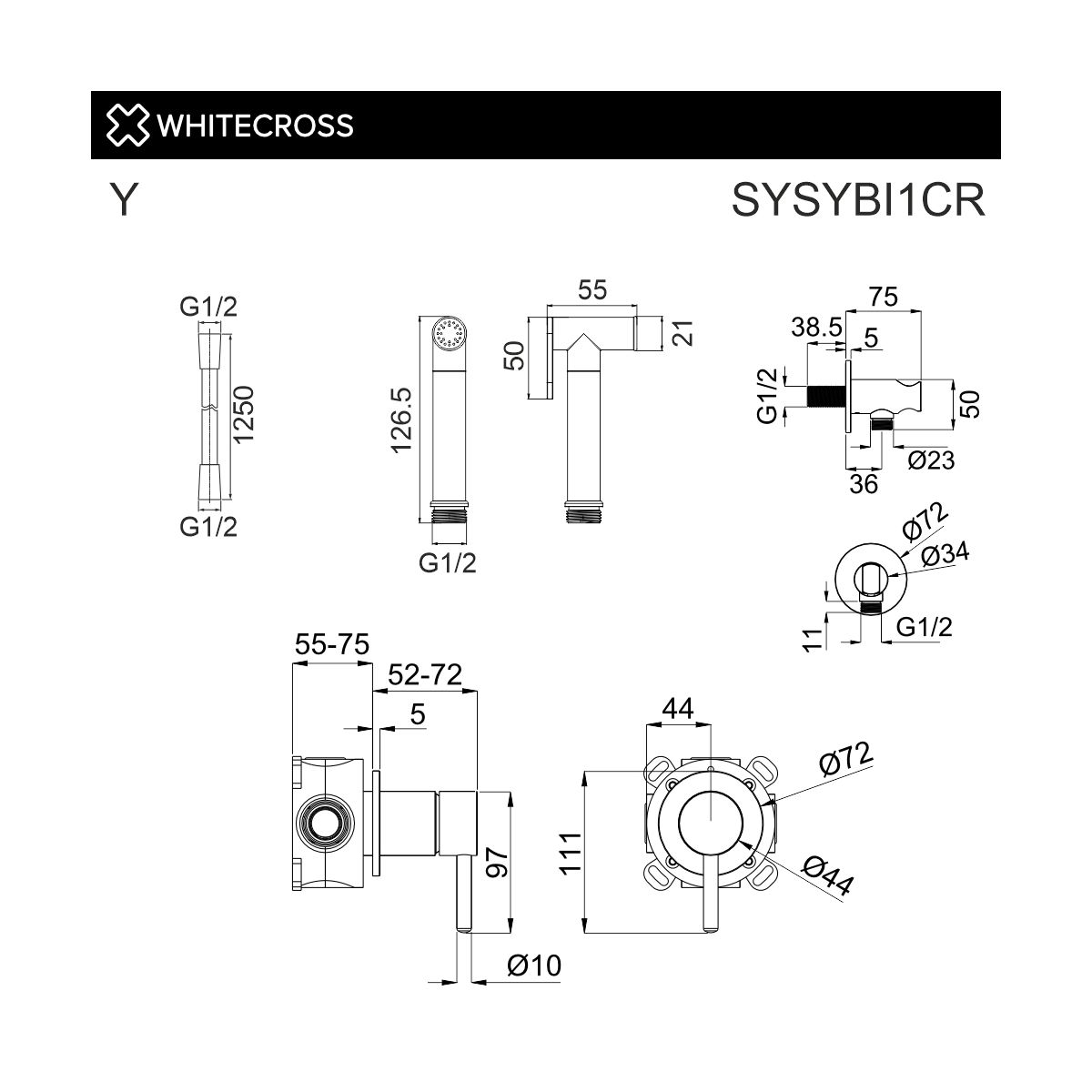 Система для биде скрытого монтажа WHITECROSS Y SYSYBI1CR (хром)