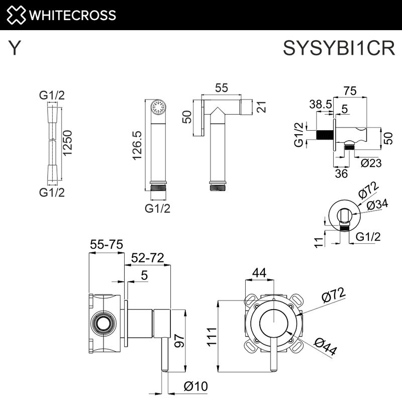 Система для биде скрытого монтажа WHITECROSS Y SYSYBI1CR (хром)