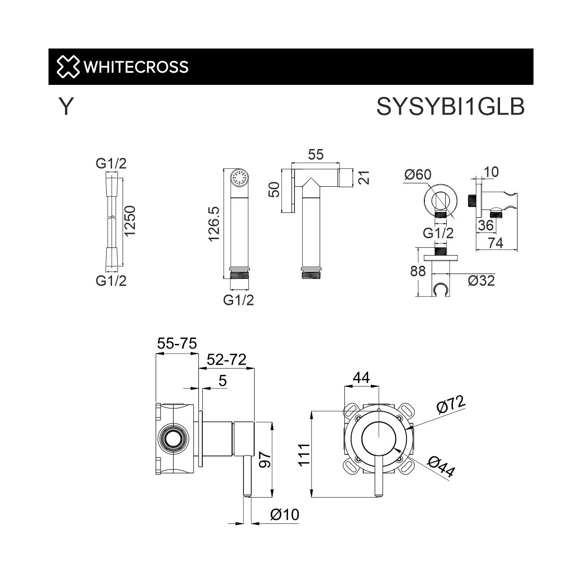 Система для биде скрытого монтажа WHITECROSS Y SYSYBI1GLB (брашированное золото)